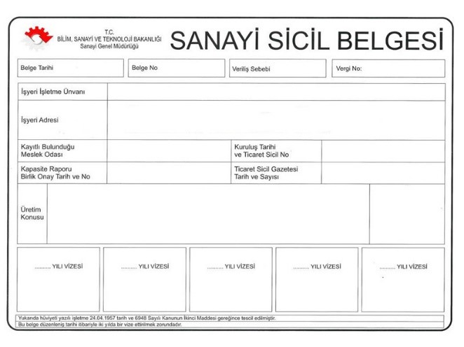 Sanayi Sicil Belgesi